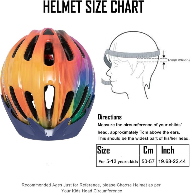 EXCLUSKY Kids Bike Helmet with LED Light – Adjustable Multi-Sport Youth Helmet for Boys & Girls, Ages 5-12, Fits 50-57cm, Cycling Safety Gear - Image 2